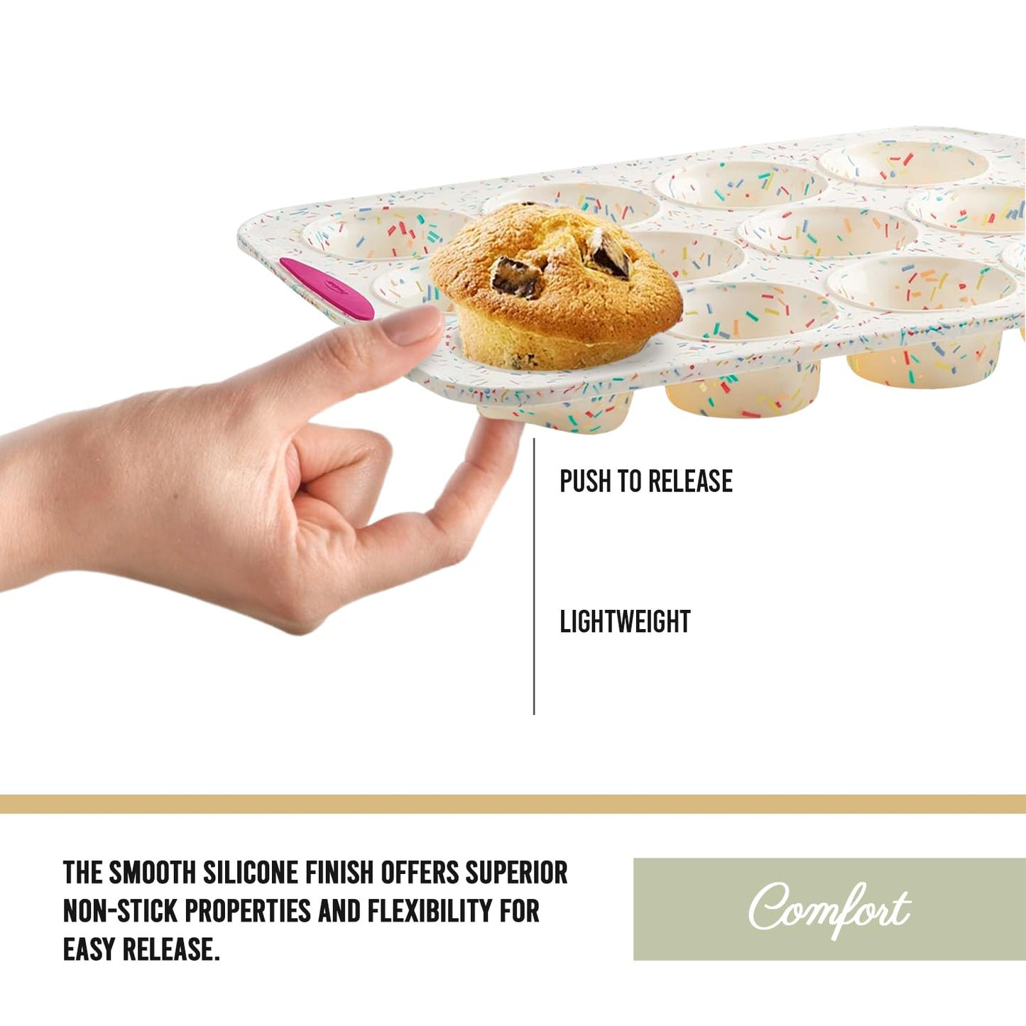 Trudeau Structured Silicone Muffin Pan, 12 Cup, Confetti/Fuschia