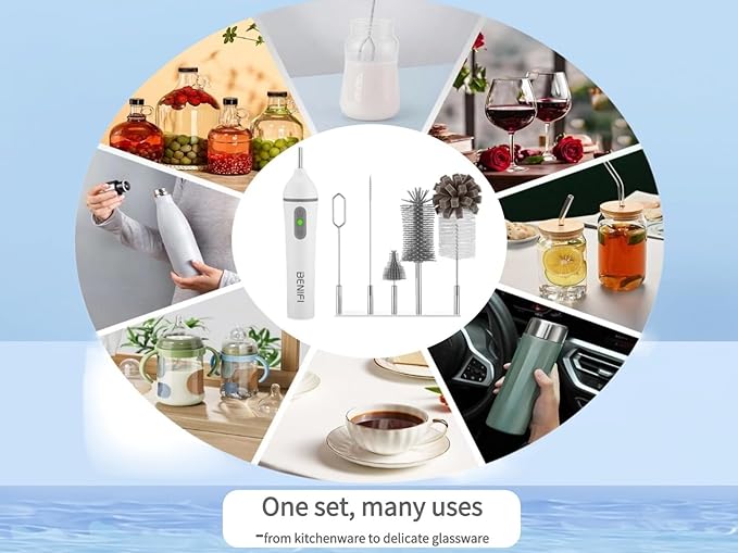 Individual Bottle Brushes Set,Sponge Bottle Brush,Narrow-Mouth Bottle Brush, Nylon Bristle Brush for Benifi Electric Bottle Cleaner Using(Brush Set, WOET)