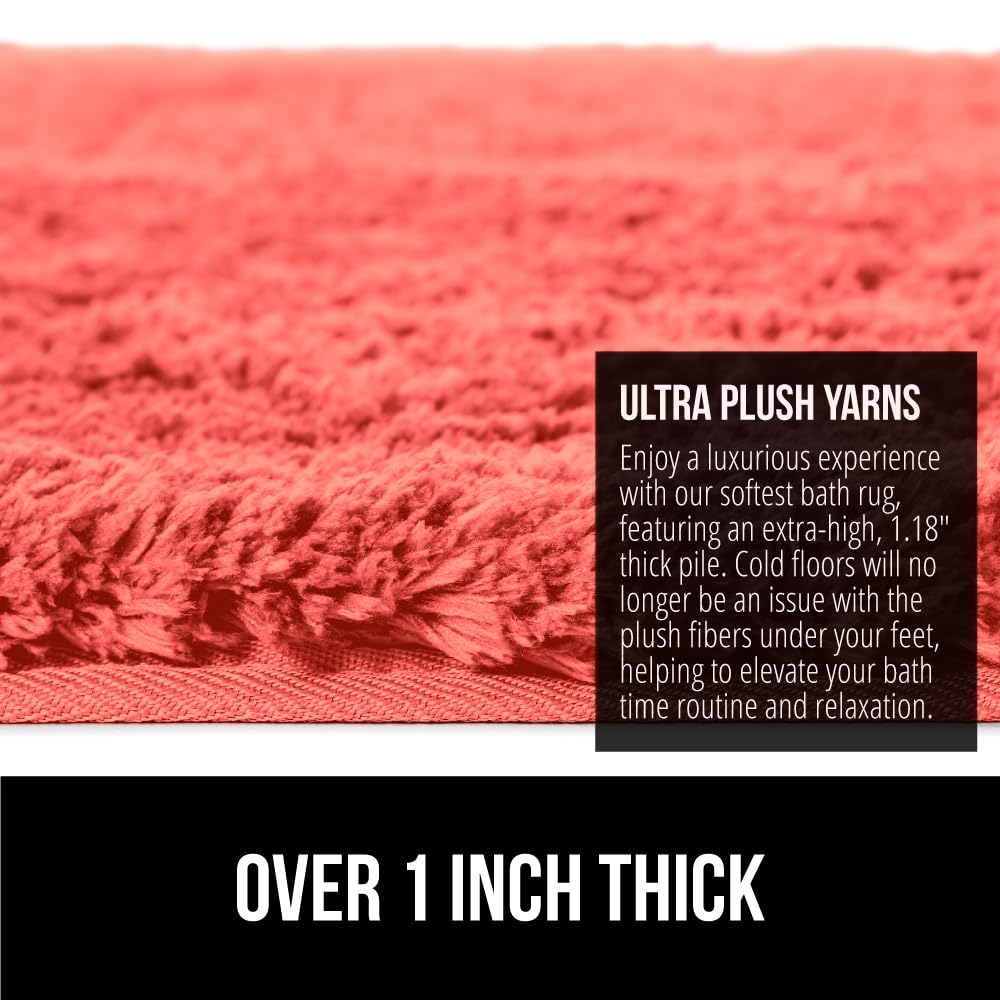 GORILLA GRIP Premium Luxury Bath Rug, Absorbent, Soft, Thick Shag, Plush Bathroom Mat Rugs, Machine Washable, Microfiber Quick Dry, Mats for Shower, Bathtub and Floor Accessories, 24x17, Coral