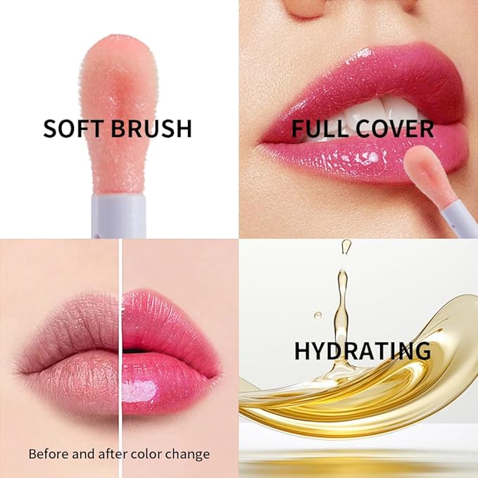 Shimmering Magic PH Color Changing、Hydrating Lip Glow Oil, Plumping Lip Gloss, Moisturizing Lip Oil Gloss, Transparent Moisturizing Lip Balm, Natural Lip Plumper(03 PEACH SHINE)