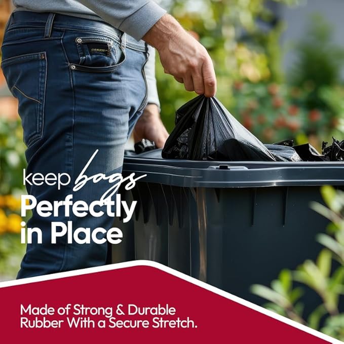 Rubber Bands 95-96 Gallon Trash Cans - Garbage Bag Holder - Heavy Duty - Pack of 6