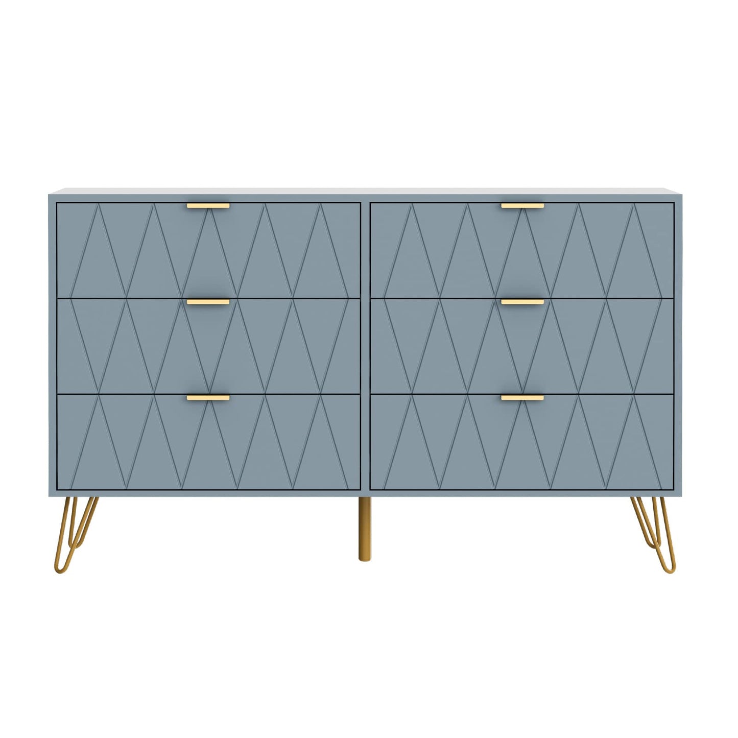 UEV Large Blue 6 Drawer Dresser,Modern Dresser Chest with Wide Drawers and Metal Handles,Wood Storage Chest of Drawers for Bedroom,Hallway,Entryway (Blue, Large 6 Drawer)