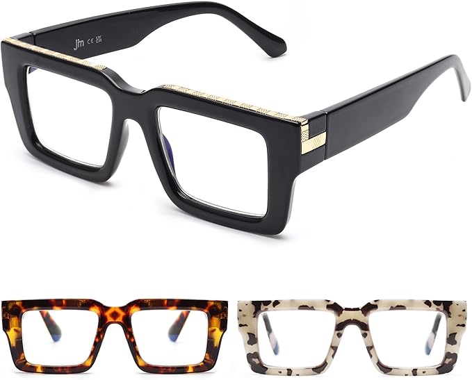 JM 3 Pack Oprah Style Reading Glasses for Women Men, Fashion Square Blue Light Blocking Readers