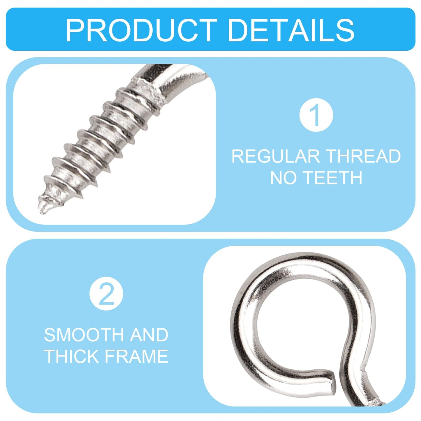 Aovchei Eye Screws, 50Pcs 1 Inch Long, 304 Stainless Steel Screw Hooks, Self Tapping Eye Bolts, Indoor & Outdoor for Hanging Artwork