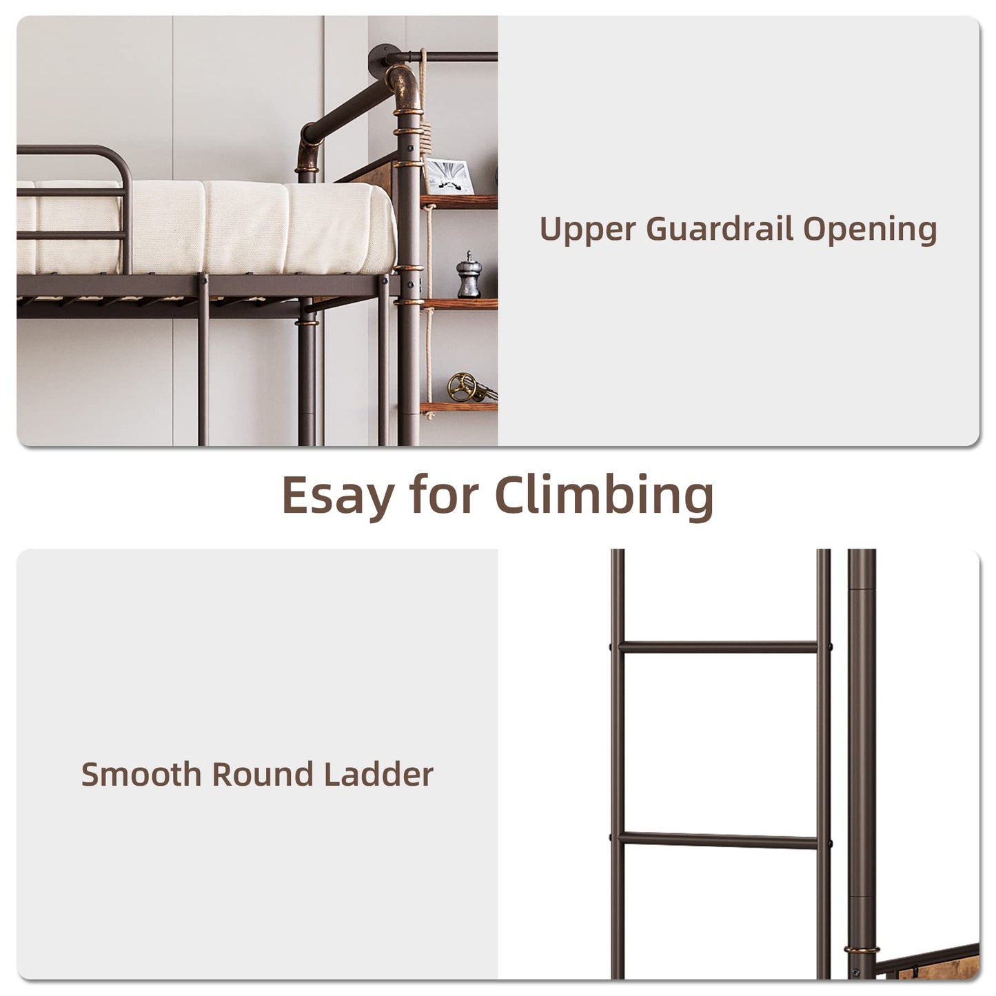 IDEALHOUSE Metal Bunk Bed Twin Over Twin, Twin Bunk Beds, Heavy Duty Twin Size Metal Bunk Bed with High Guardrail & Ladders, Convertible Bunk Beds for Kids Adults, No Box Spring Needed