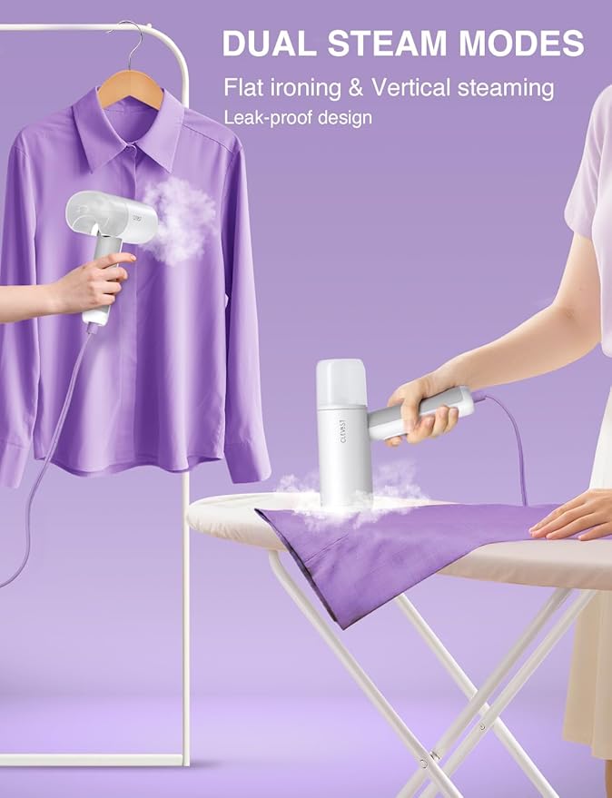 CLEVAST Steamer for Clothes, Portable Garment Steamer, Handheld Foldable Travel Size, Wrinkle Remover, 30-Second Fast Heat Up, 1000W Powerful Steam Output, 120V Only