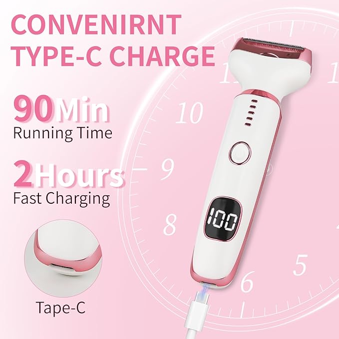 Electric Razor for Women Men with LED Display,4 in 1 Ladies Wet & Dry Body Razors and Facial Hair Remover, Rechargeable Painless Hair Removal Kit for Nose Face Body Leg Bikini Arm Hair