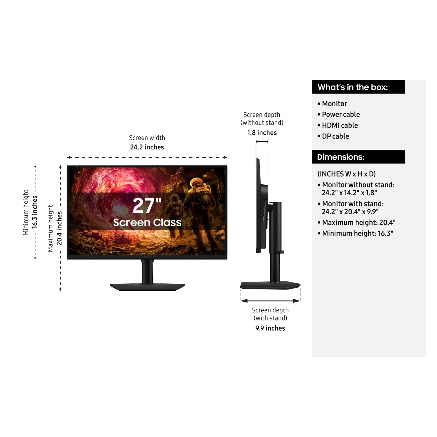 Samsung 27” Odyssey G5 G50F QHD Resolution Gaming Monitor, 180Hz Refresh Rate, Fast IPS Panel, HDR10, NVIDIA G-Sync Compatible, 1ms Response Time (GtG), AMD FreeSync™, Adjustable Stand, LS27FG502ENXZA