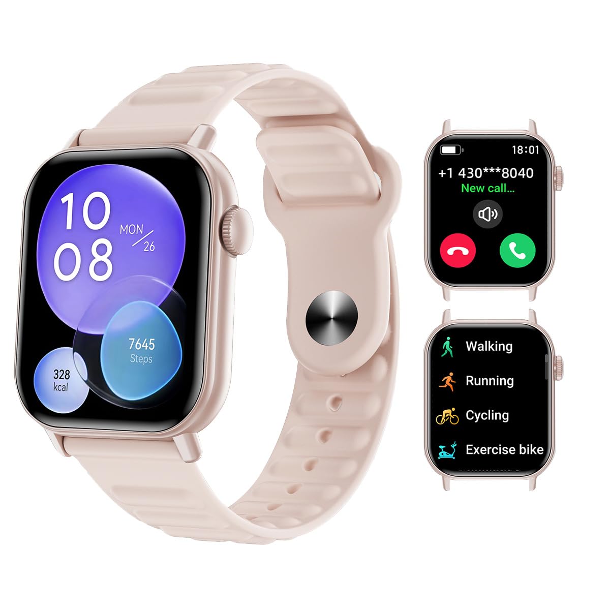 QTLLBT Smart Watch Sports Pedometer Fitness Tracker, Bluetooth Call Heart Rate Blood Oxygen Sleep Monitor, 100 Sports Modes Waterproof for iOS Android Men's Women's Smart Watch (Pink)