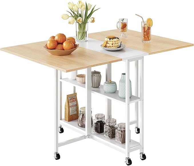 CHOEZON Folding Dining Table, Movable Dining Table, Kitchen Table for Small Space, Foldable and Expandable Desk Furniture ...