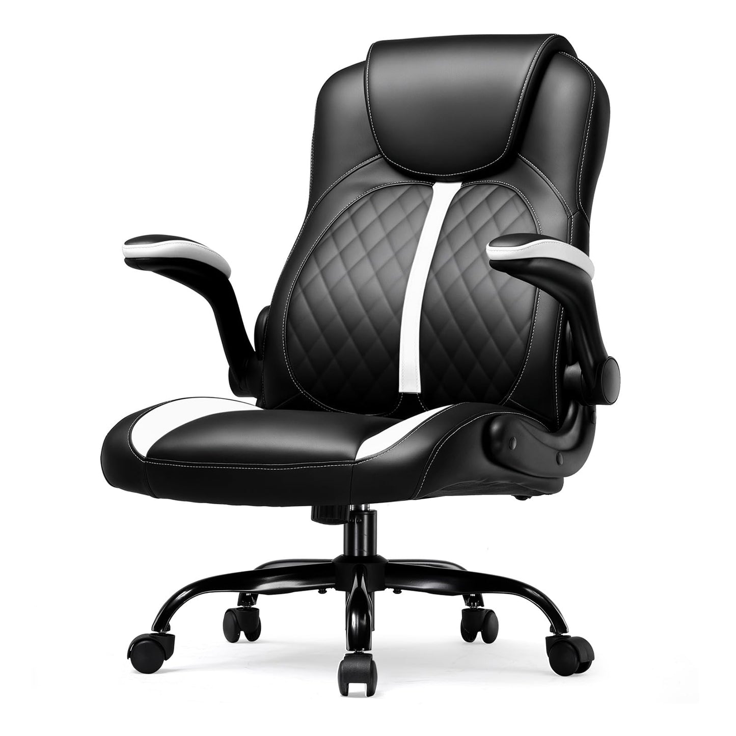 GTPLAYER Office Computer Gaming Chair Ergonomic Desk Chair for Adults with Lumbar Support Flip-Up Arms Adjustable Height Swivel Wheels PU Leather Executive Design for Short People Use, White
