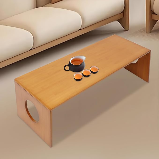 Eapmic 39.3in Folding Floor Coffee Table, Bamboo Low Japanese Floor Table, Portable Coffee Tables for Living Room Bedroom Meditation Tatami Home Office (39.3in)