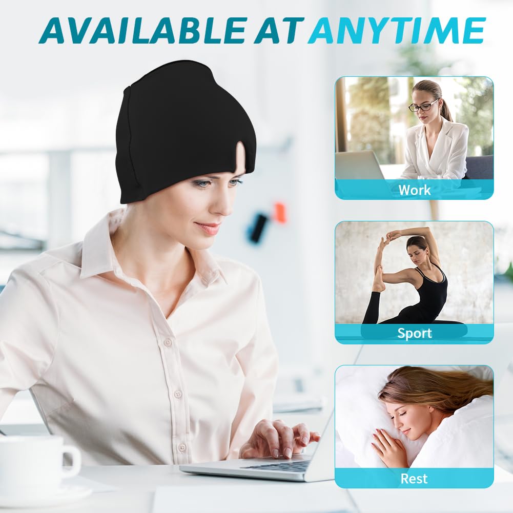Migraine Relief Cap, Soothing Headache Ice Face Mask Products, Hot and Cold Therapy, Migraine Headache Relief Cap for Migraine, Sinus, Puffy Eyes, Tension, Stress and Hangover (Black+Blue2)