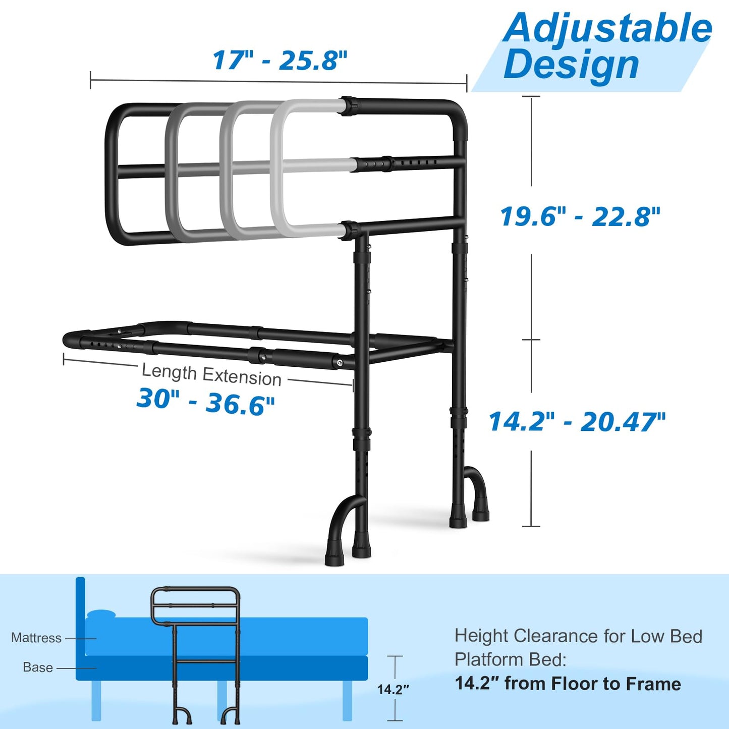 KingPavonini Bed Rails for Elderly Adults Safety with 9 Level Adjustable Handle, Stable Bed Railings for Seniors Hold up to 400 Lbs, Bed Cane with Storage Bag & Tool-Free Installation
