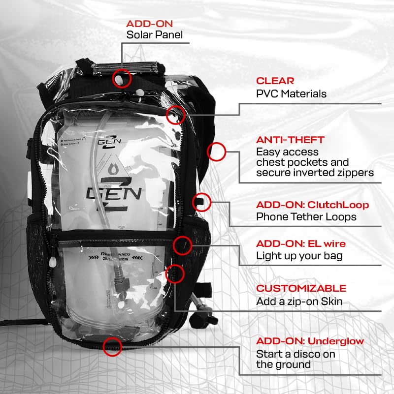 RAVERUNNER® Anti-Theft Hydration Backpack | Festival Approved Rave Backpack for Concert Goers, Leak-Free Festival Water Ba...
