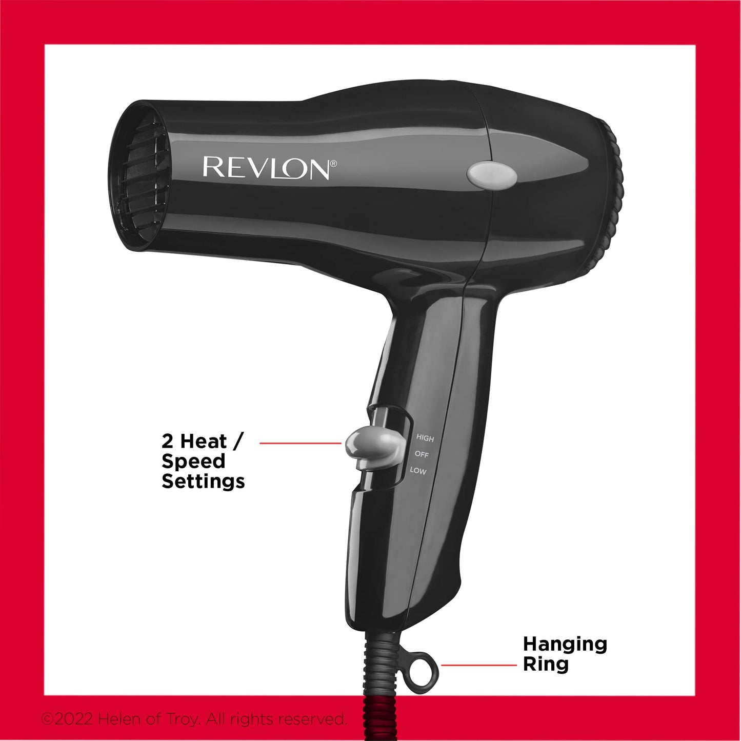 REVLON Travel Hair Dryer | Salon-Style Blowouts, Lightweight Design, 1875 Watts for Fast Drying with 2 Heat & Speed Settings for