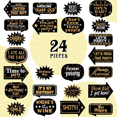 Outus 24 Pieces Photo Booth Props Birthday with Stick Happy Birthday Weddings Graduation Prom Bday Wedding New Year Party ...