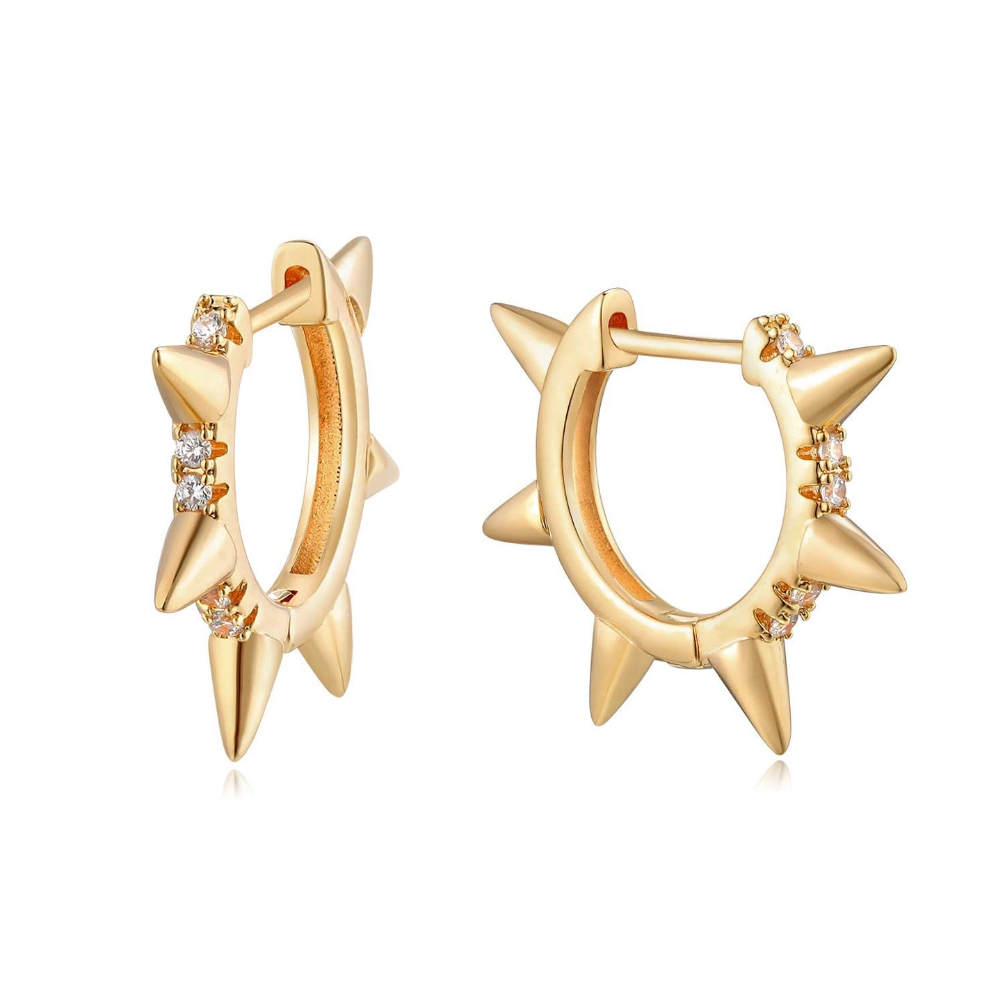 MYEARS Women Spike Earrings Gold Huggie Hoop Ear Stud Cuff Cubic Zirconia 14K Small Simple Hypoallergenic Everyday Jewelry