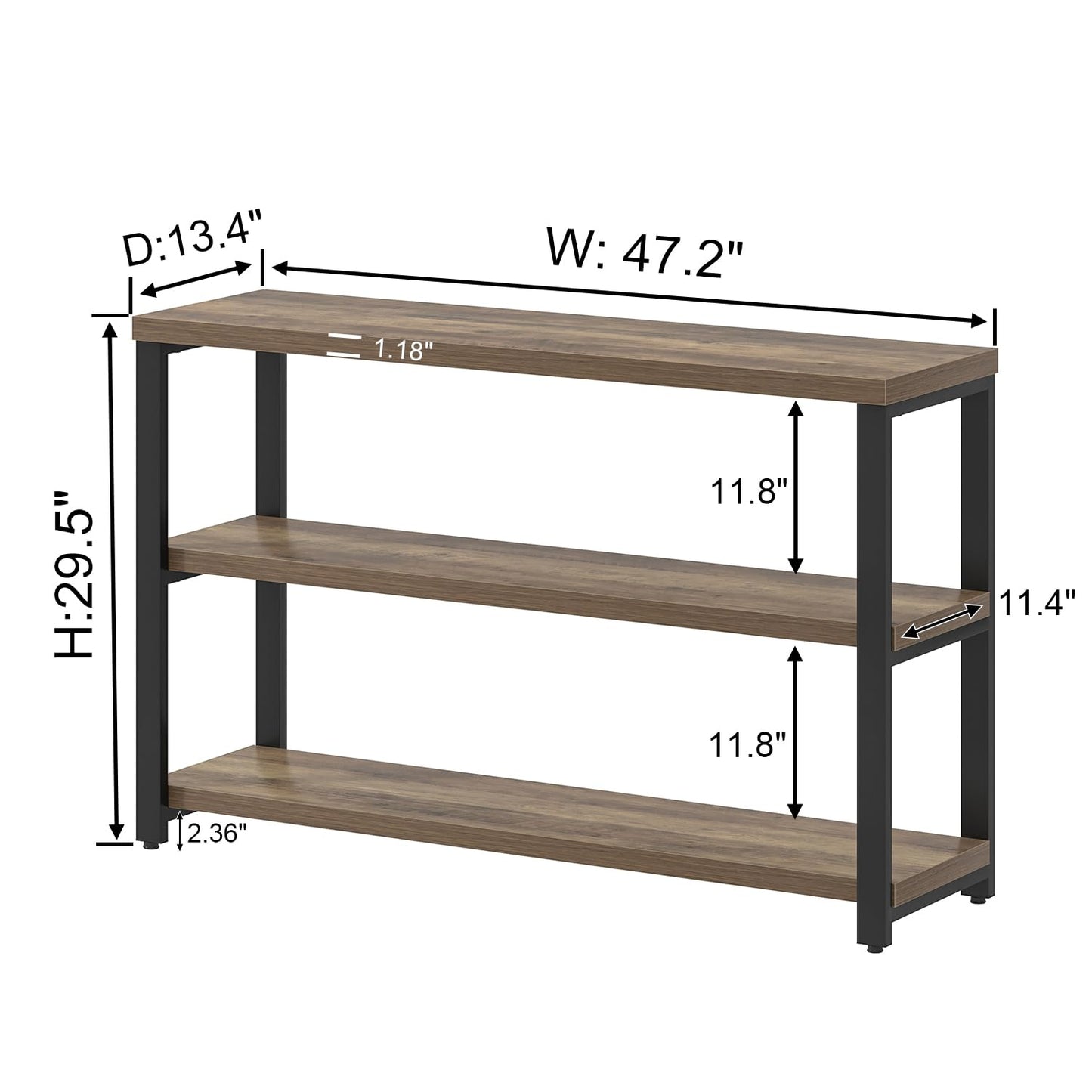 EXCEFUR 47 Inch Rustic Oak Wood Entryway Table, Modern Sofa Table Behind Couch for Living Room, Console Table with 3 Tier Shelves, Foyer Hallway Table with Storage