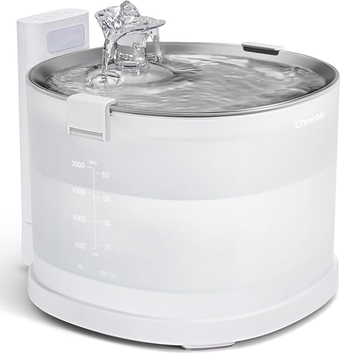 Cheerble Pumpless Cat Water Elfin Fountain, Wireless Pet Fountain Battery Operated, 2L/67oz E1+ Automatic Water Dispenser ...