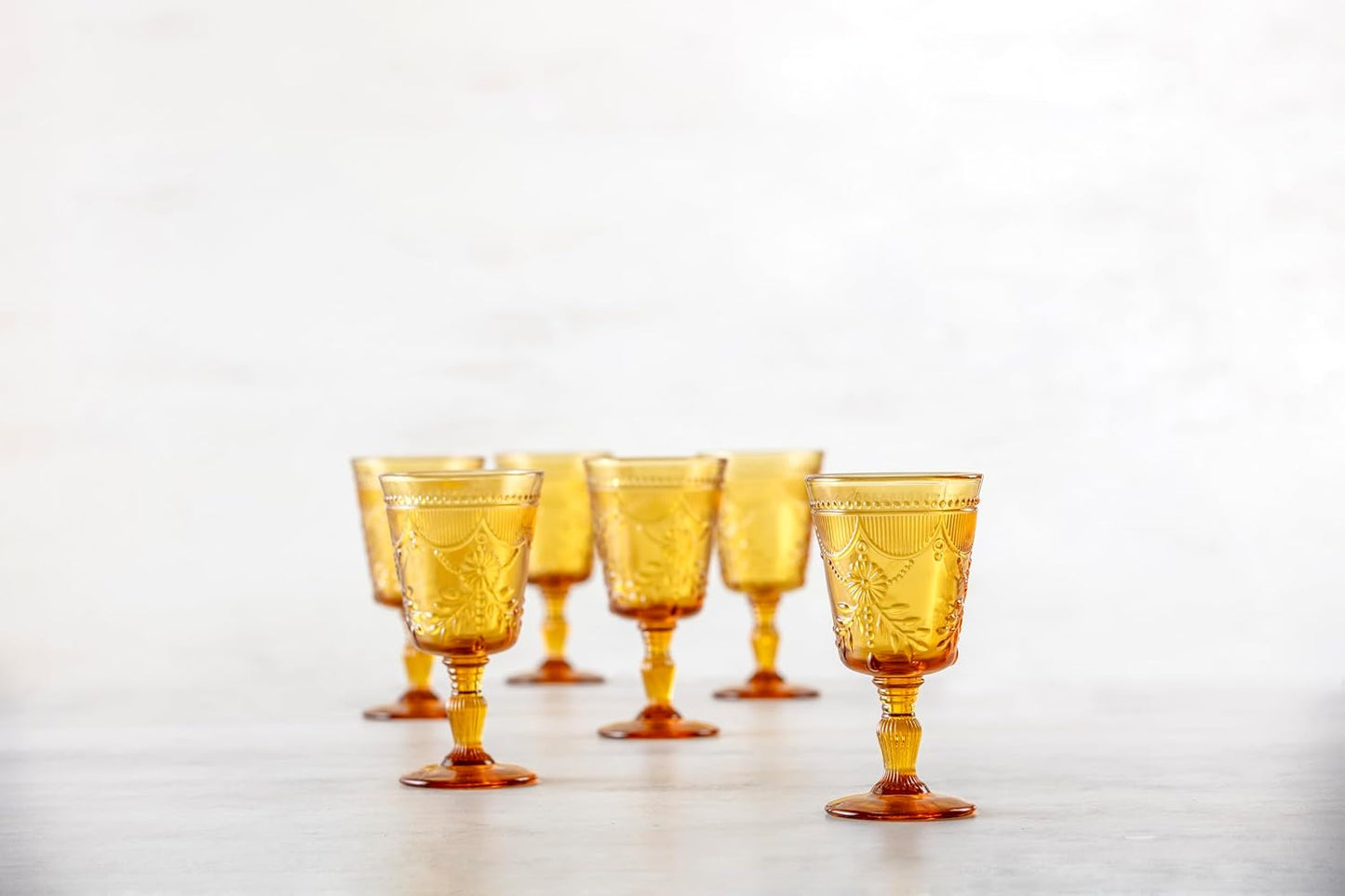 FORTESSA Debutante Vintage Themed Glassware, 10 Ounce Water Goblets (Set of 6), Dishwasher-Safe Water Glasses, Amber