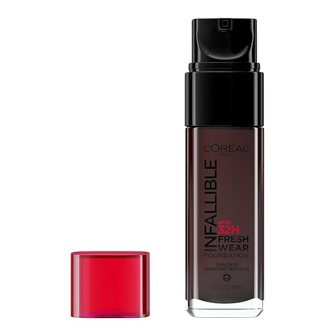 L'Oreal Paris Makeup Infallible Up to 32 Hour Fresh Wear Lightweight Foundation, 545 Ebony, 1 Fl Oz, Packaging May Vary
