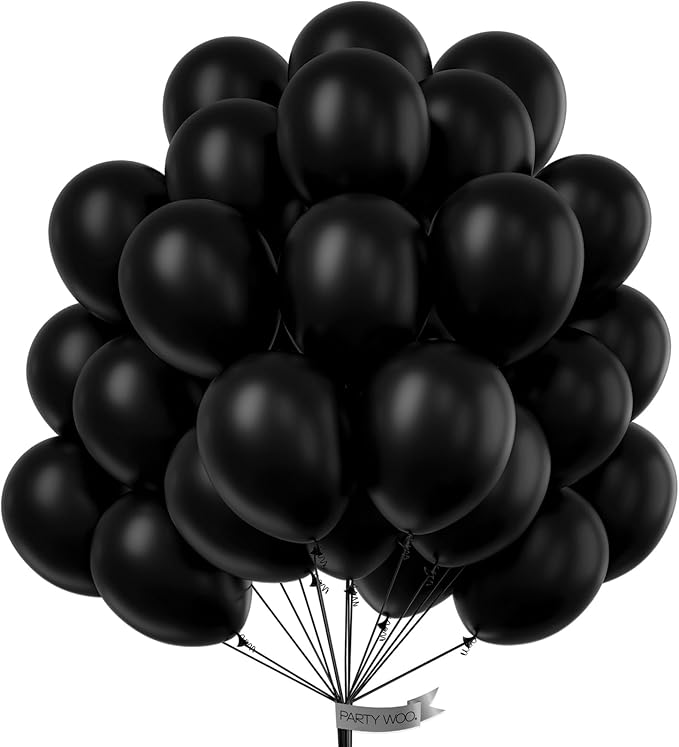 PartyWoo Black Balloons 100 pcs 10 Inch Matte Black Latex Helium Balloons for Graduation Halloween New Year Anniversary Bi...