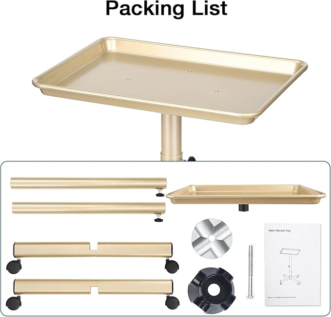 Salon Tray Hairdresser Tray on Wheels Hair Tray for Hair Stylist Gold