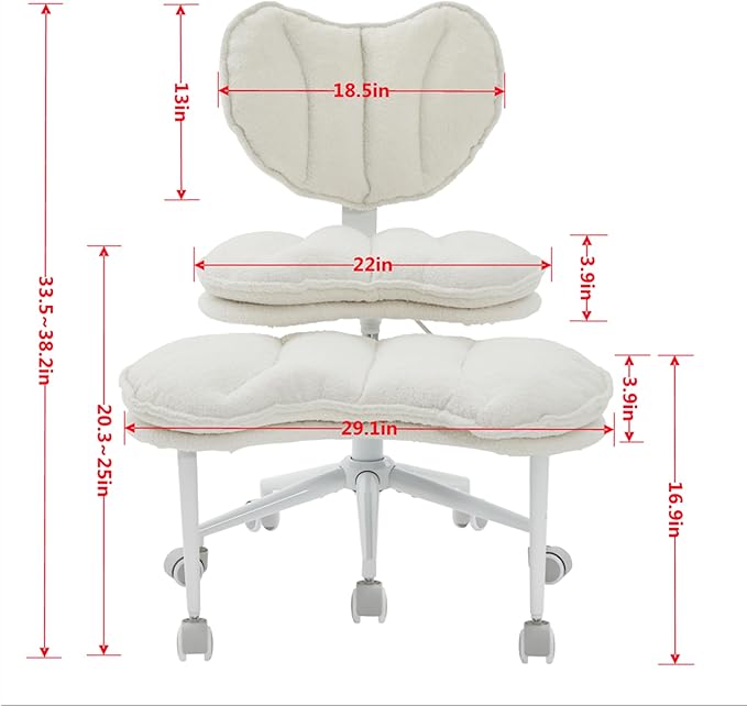 Cross Legged Office Chair for Adults, Criss Cross Office Chair with Wheels, Adjustable Meditation Chair with Lumbar Support, ADHD Desk Chair for Home Office, Ivory