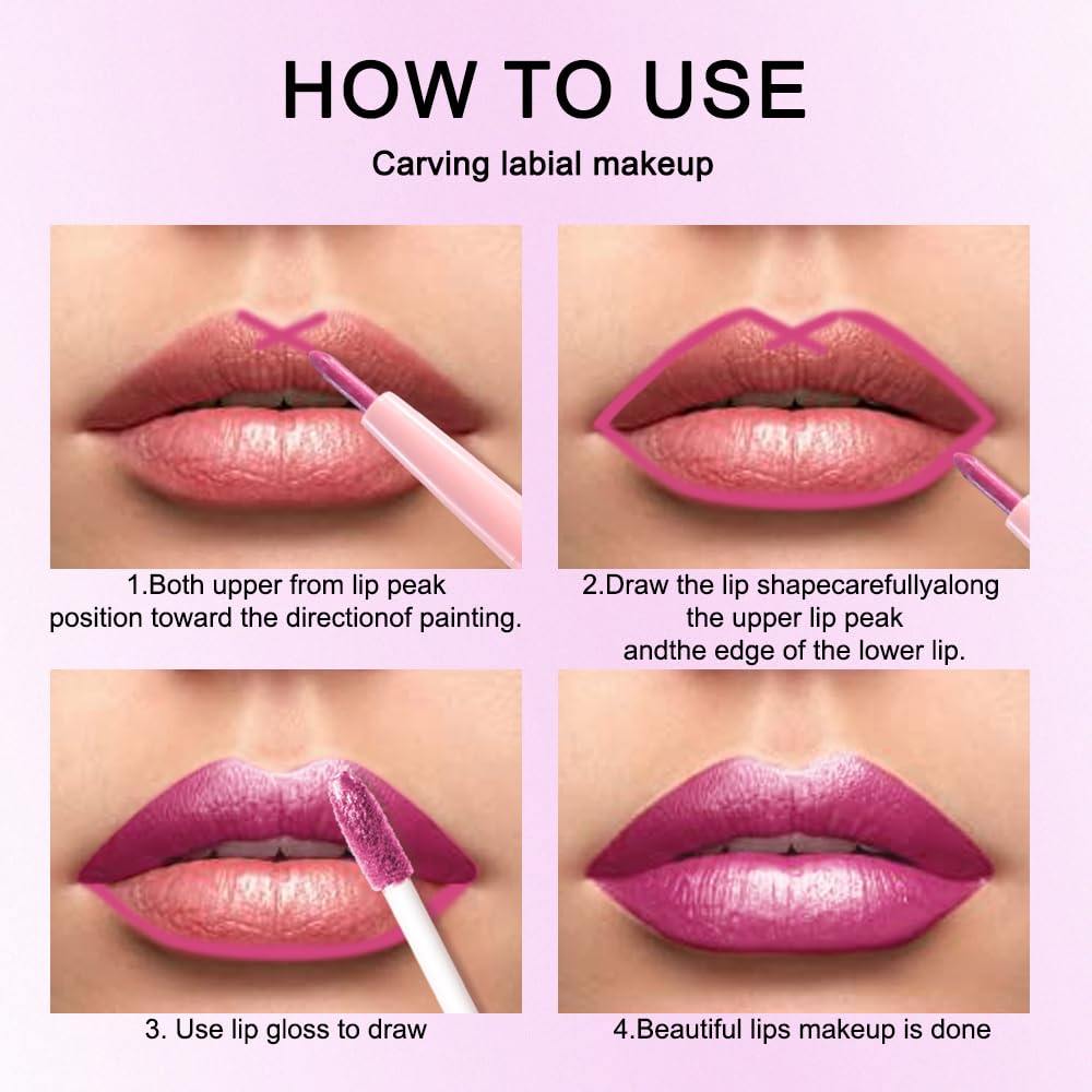 Kaely 2-in-1 Rose Metallic Lipstick and Lip Liner, Shimmer Liquid Metallic Lipsticks for Women, Glitter Lip Gloss Stain Long Las