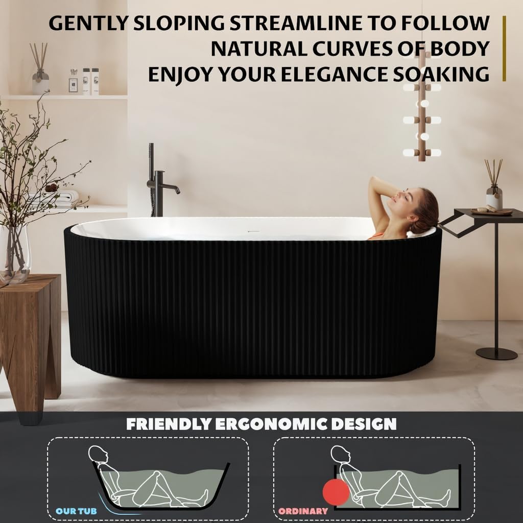 67" Freestanding Bathtub, Deep Soaking Tub with Non-Slip Base, CUPC Certified Stand Alone Tub, Modern Bathroom Soaker Tub with Chrome Drain, Easy Install, White