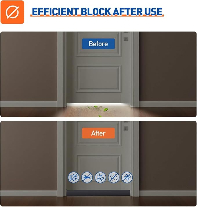 MAGZO Door Draft Stopper, 30 Inch Adjustable Under Door Gap Filler, Fits 26'' - 30'' Bottom Widths, Seals Gaps up to 1.7", Soundproof Sweep Blocks Air, Noise, Light, Dust- Grey