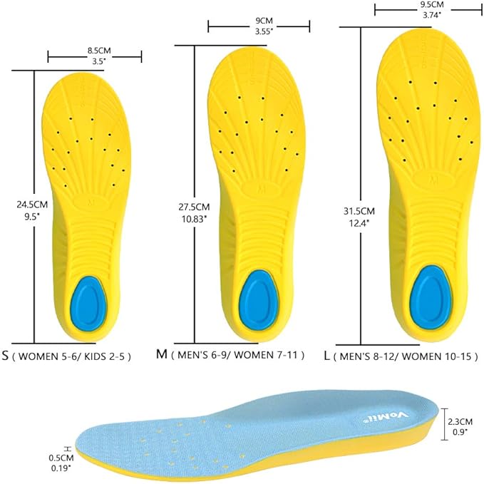 VoMii Unisex Shoe Insoles for Men and Women, Memory Foam, High Arch Support, Plantar Fasciitis Relief, Shock Absorption, 100% Risk Free Purchase