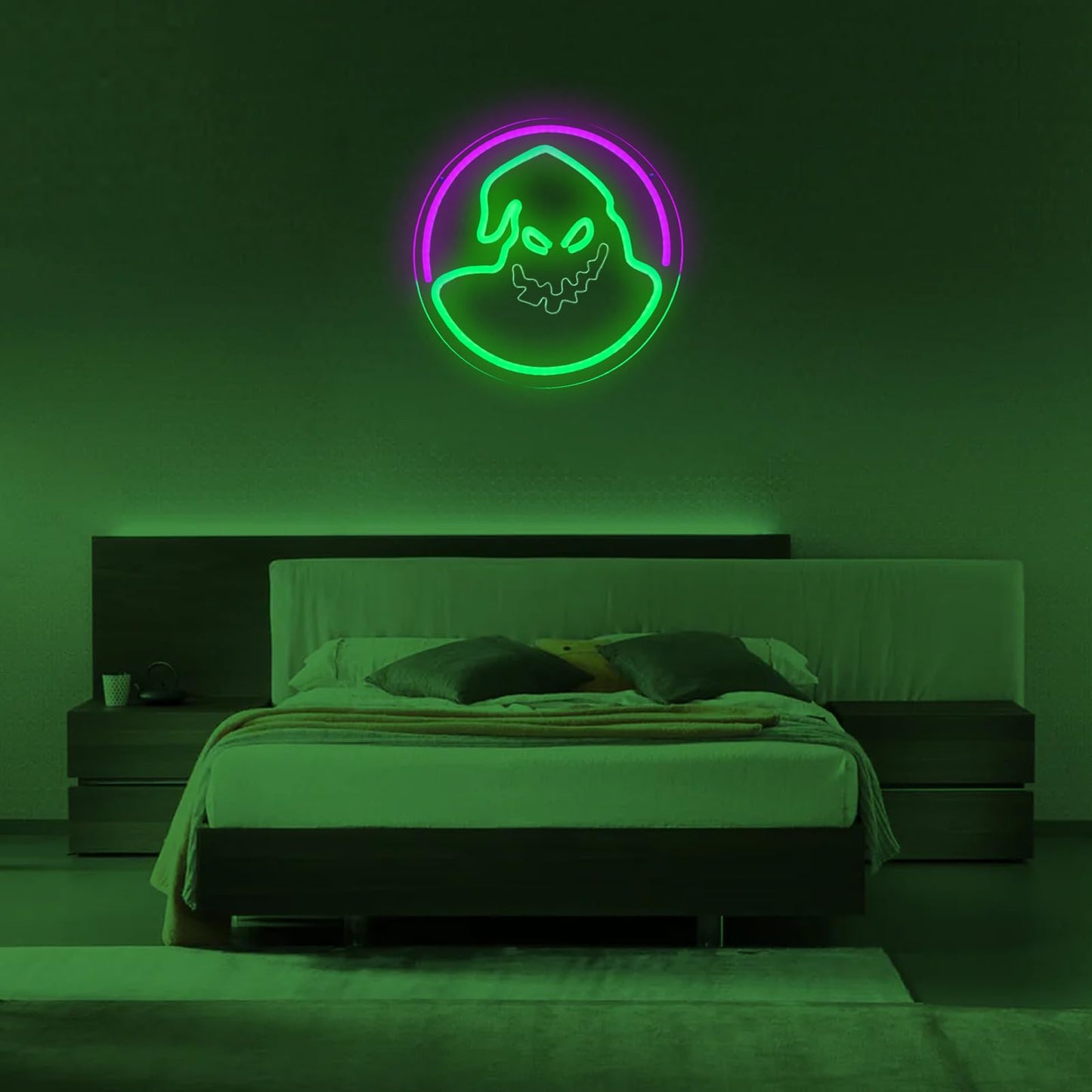 The Nightmare Ghost Neon Before The Christmas Sign Roll the Dice Oogie Bogie Neon Hanging Wood Wall Decor Spooky Halloween Christmas Ogie Bogie Decor for Wall Decor for Man, Children