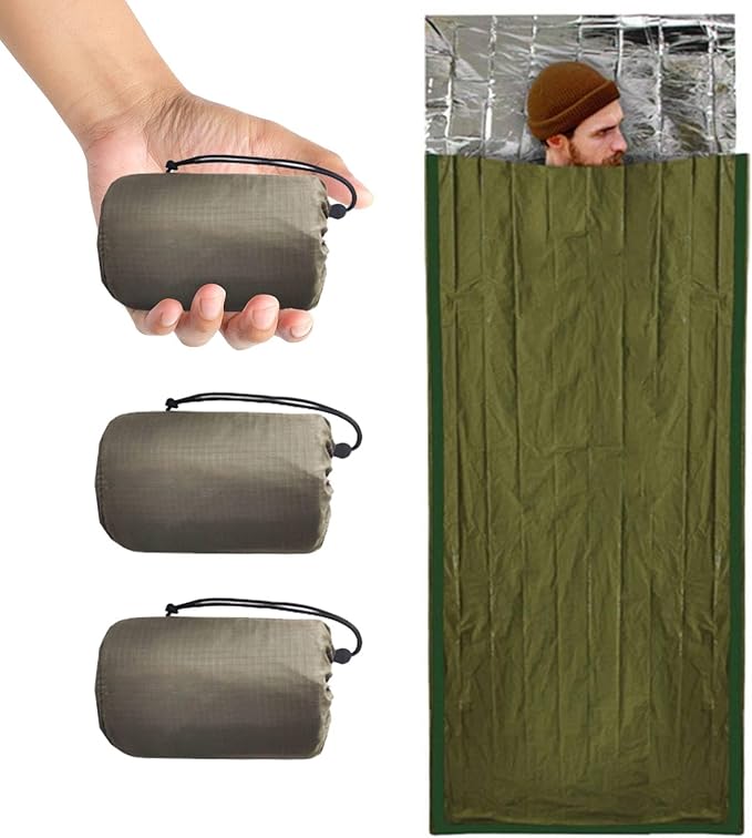 Emergency Sleeping Bag Survival Bag 3 Pack | Thermal Waterproof Mylar Bivy Sack for Adults | Portable Emergency Sleeping B...