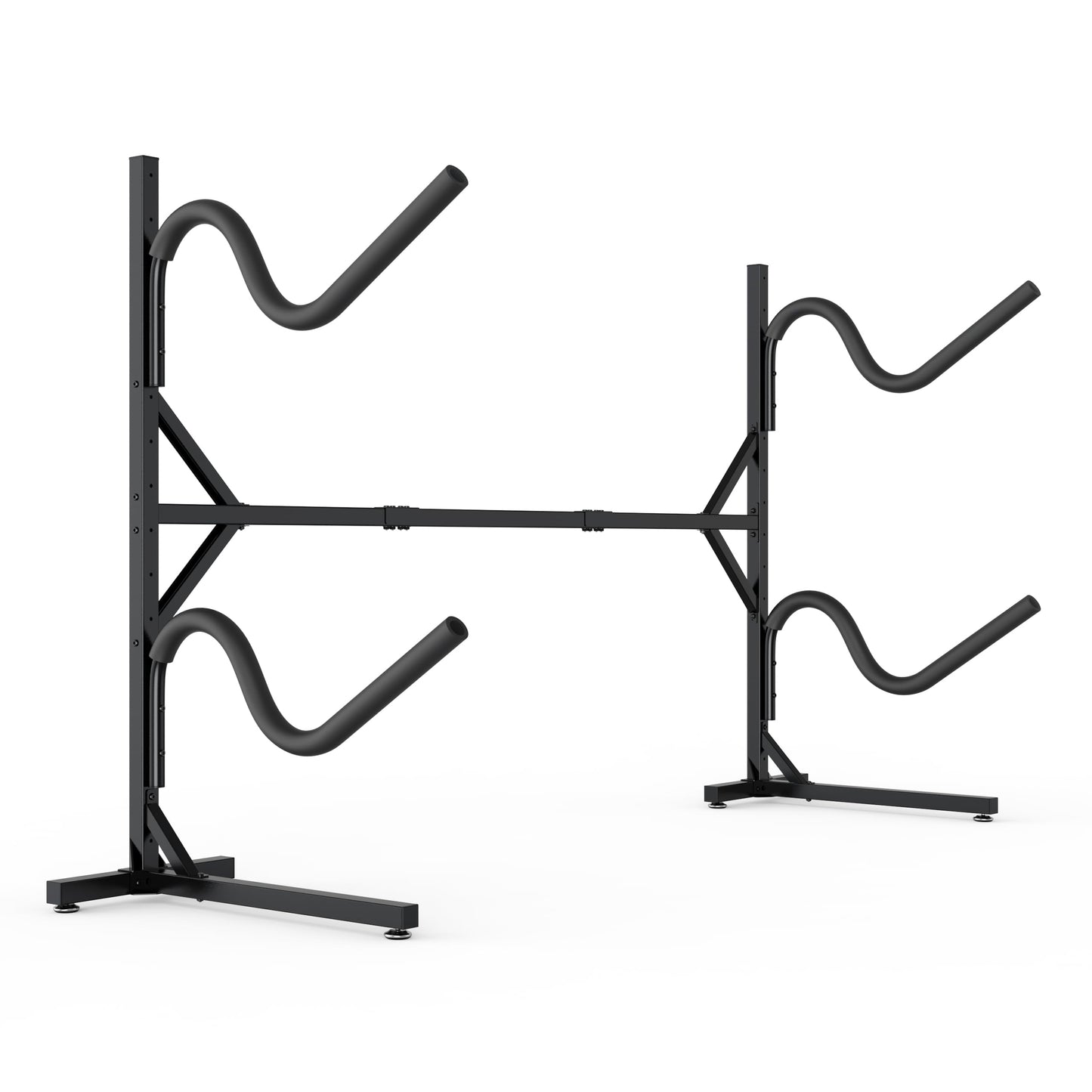 LXVOOEE Kayak Storage Rack, Heavy Duty Freestanding Kayak Rack for 2 Kayaks, Canoe, Surfboard and Paddle Board Adjustable Kayak Hanger Holder with Padded Arms for Indoor Outdoor Garage, S-Shape