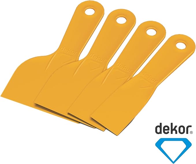 DEKOR Plastic Putty Knife Set - 4 pieces - Paint Scraper Tool Set - Durable Drywall Knife - Flexible Plastic Scraper Tool - Easy-to-Clean Paint Stripper for DIY and Professional Use - Made in Europe