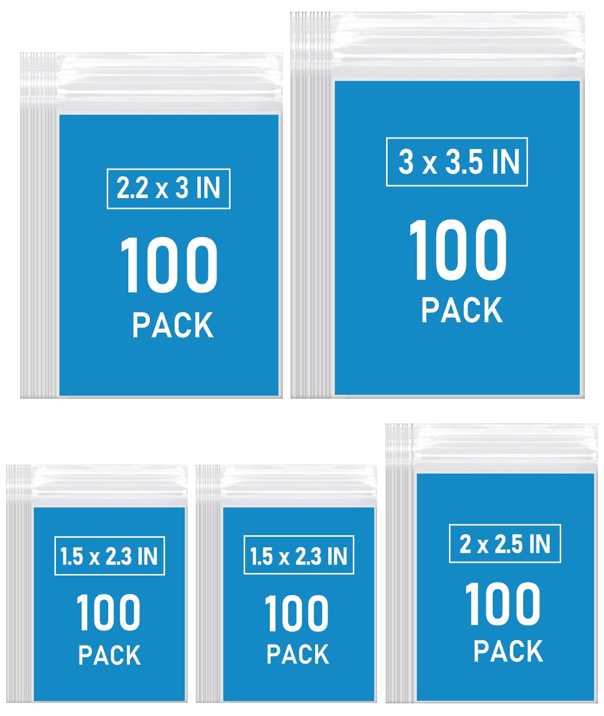 500 PCS Small Plastic Bags, Mini Resealable Bags, 4 Different Sizes Small Jewelry Clear Storage Poly Bag for Packaging, Candy, Pill