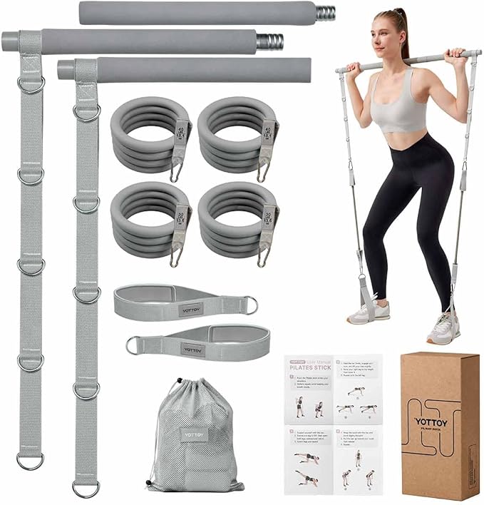 YOTTOY Pilates Bar Kit with Resistance Bands – 3-Bar Detachable Pilates Stick for Full Body Workout, Home Gym Exercise Equ...