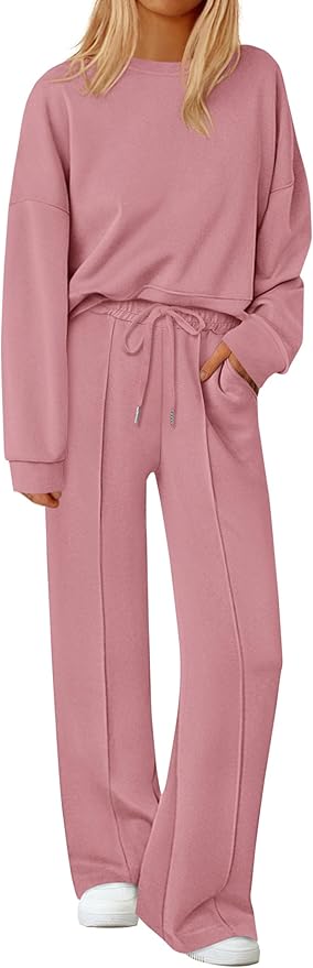 PRETTYGARDEN 2 Piece Sets For Women Fall Trendy Long Sleeve Sweatshirt Wide Leg Pants Loungewear Set Matching Sweatsuit