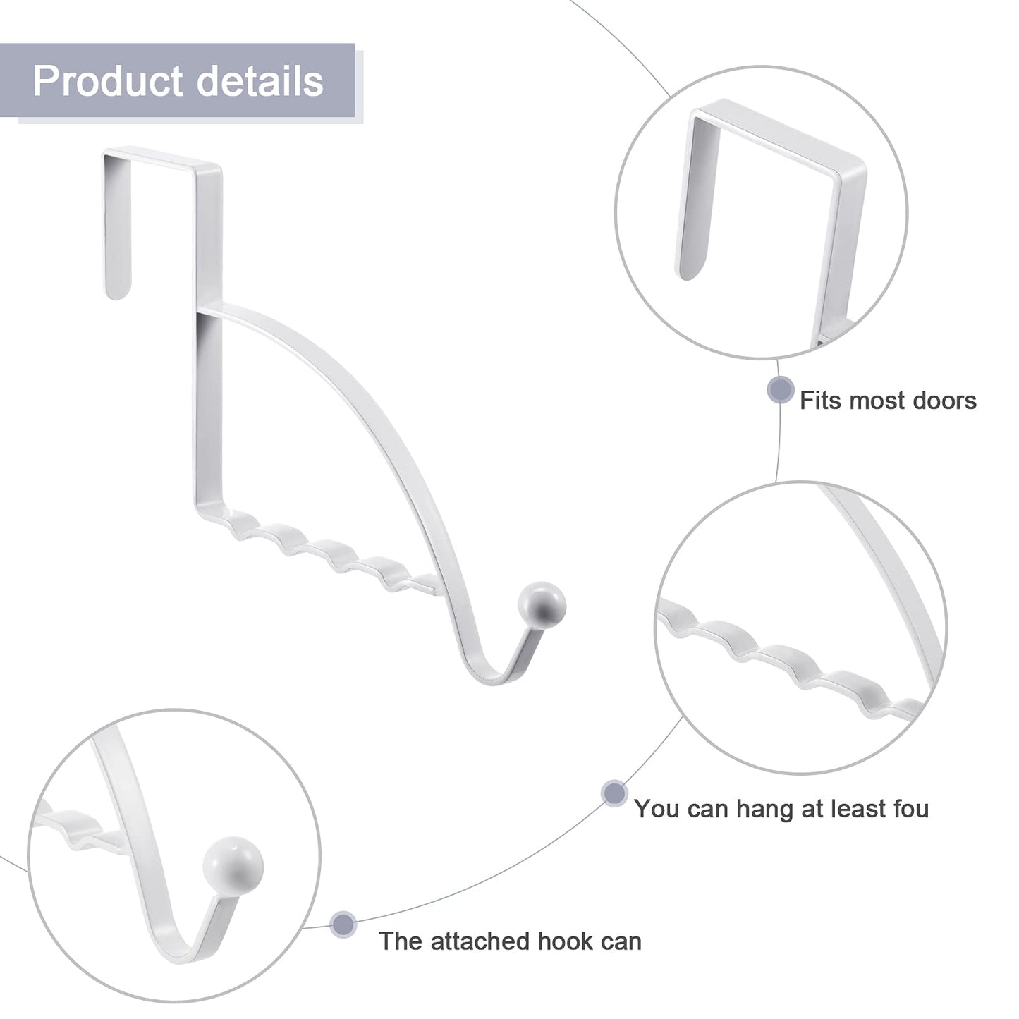 Hotop 2 Pcs Over The Door Hooks Over Door Hanger Sturdy Valet Hooks Mounted Hanging Storage Organizer Rack for Clothes Coats Towels Hats Scarves Purses(White)