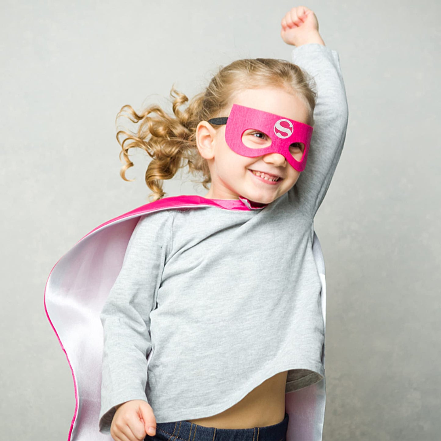 Mizzuco Dress Up Capes for Kids Superhero Cloak with Mask and Waistband Halloween Costumes and Party Dress up(Rose White)