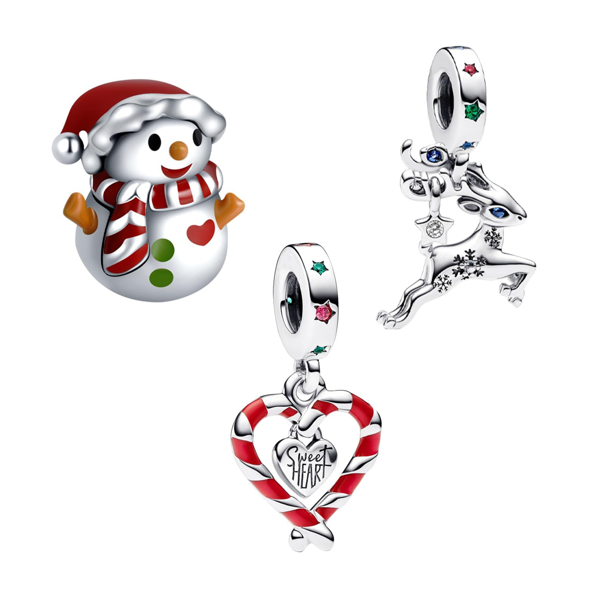 Annmors 925 Sterling Silver Charms fit Bracelets Necklaces Christmas Elk Santa Heart Candy Cane Dangle Beads with 5A Zirconia Ch