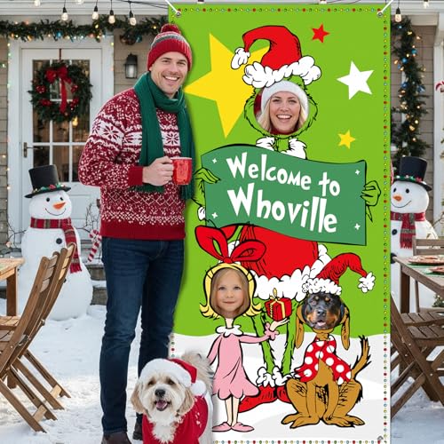 Funny Christmas Backdrop Party Supplies, 6x3 FT Funny Christmas Photo Backdrop, Cartoon Face in Hole Photography Backgroun...