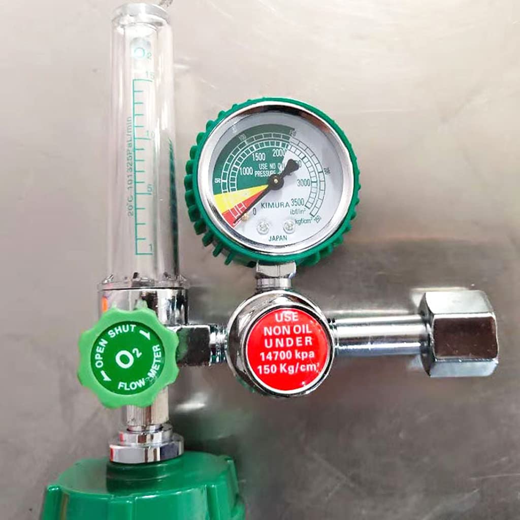 tegongse Oxygen Pressure Regulator, Oxygen Pressure Gas Regulator Inhaler, Pressure Reducer Oxygen Gauge Flow Meter Buoy Type Female Thread and Tube