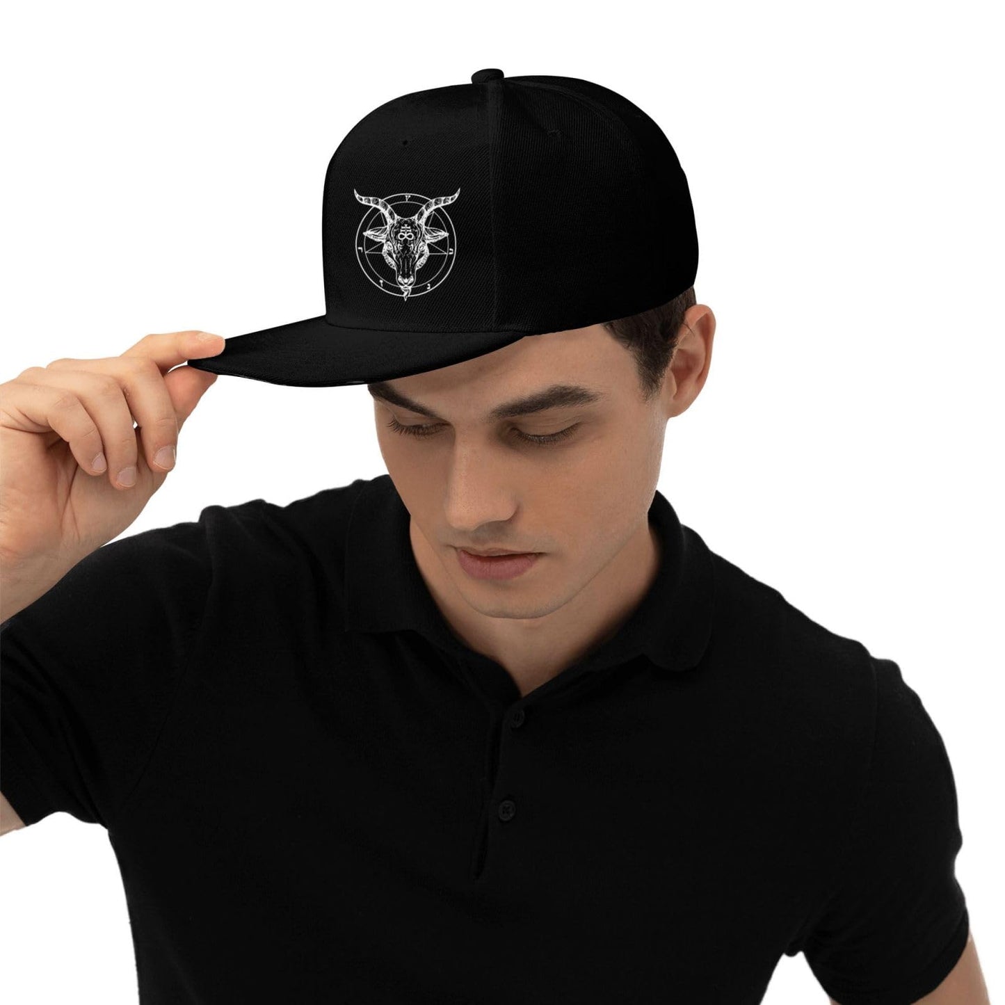 Generic Baphomet Satanist Goat Ram Flat Brim Bill Baseball Cap Adjustable Funny Sunhat Trucker Hat for Men Women Black