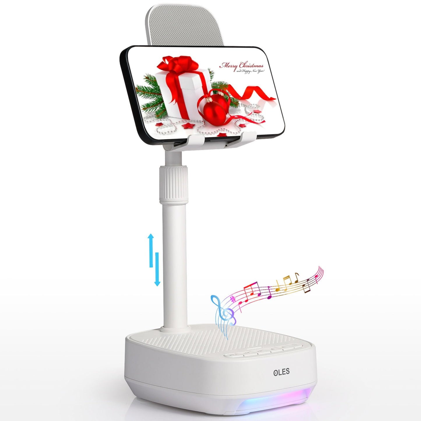 OLES Gifts for Men Women, Adjustable Cell Phone Stand with Wireless Bluetooth Speaker(7-11''Height), Unique Birthday Gifts for Dad Mom Him, Phone Holder Led Color Light for iPhone/Android/Tablets