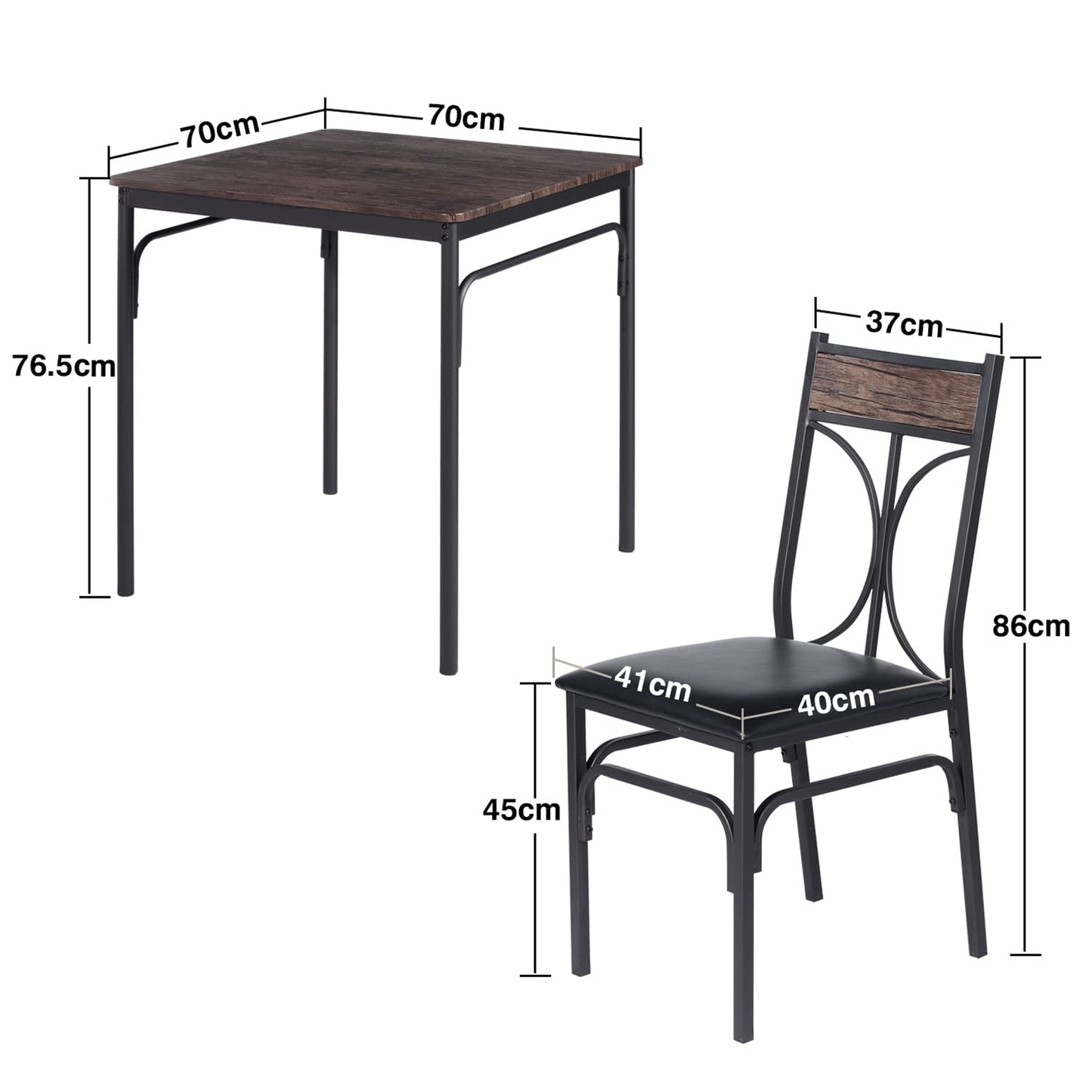 VECELO Kitchen Dining Room Table Set with 2 Chairs for Small Space, Apartment,Metal Steel Frame