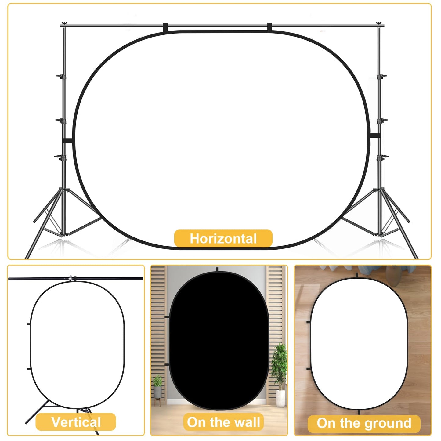 Kate Collapsible Backdrop Audition Backdrop for Headshot Photography,Video Conference,Live Streaming(5'x6.5',1.5x2m,Black/White)