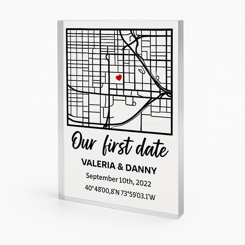 NEXT DAY SHIP Custom Our First Date Map Block - Couple Map, Where It All Began, Gift for Her, Acrylic Plaque Couple Gift, Custom Location, Couples Gift, Gifts for Wife and Husband Anniversary